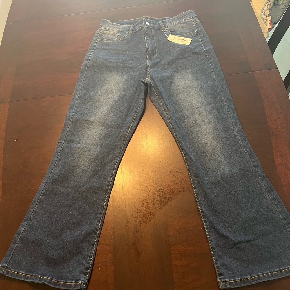 New boot cut petite, high waisted jeans